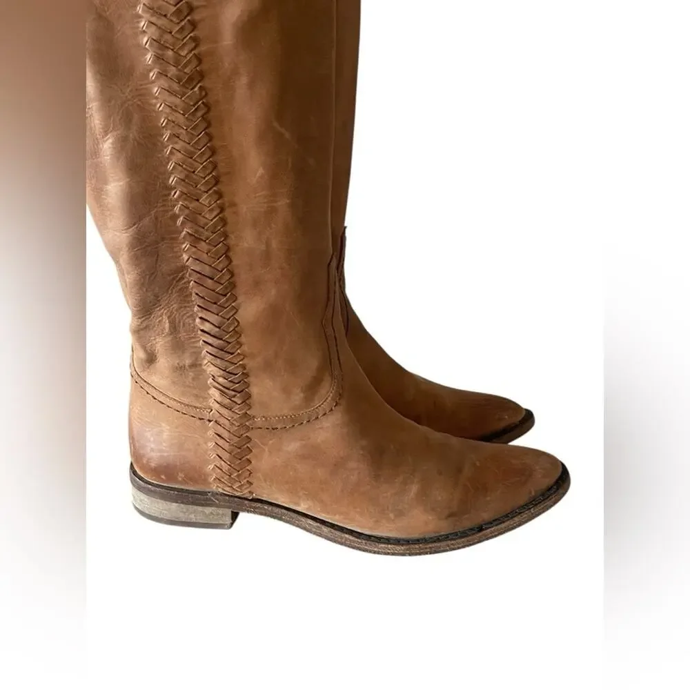 Lucchese Leather Braided Accents Riding Boots Women's Size: 8.5M